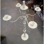 Large white enamel metal five sconce candelabra. Not available for in-house P&P, contact Paul O'