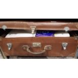 Vintage suitcase contain mixed linen, tablecloths etc. Not available for in-house P&P, contact