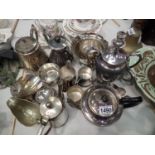 Large quantity of silver plate including tea and coffee pots, trophies etc. Not available for in-