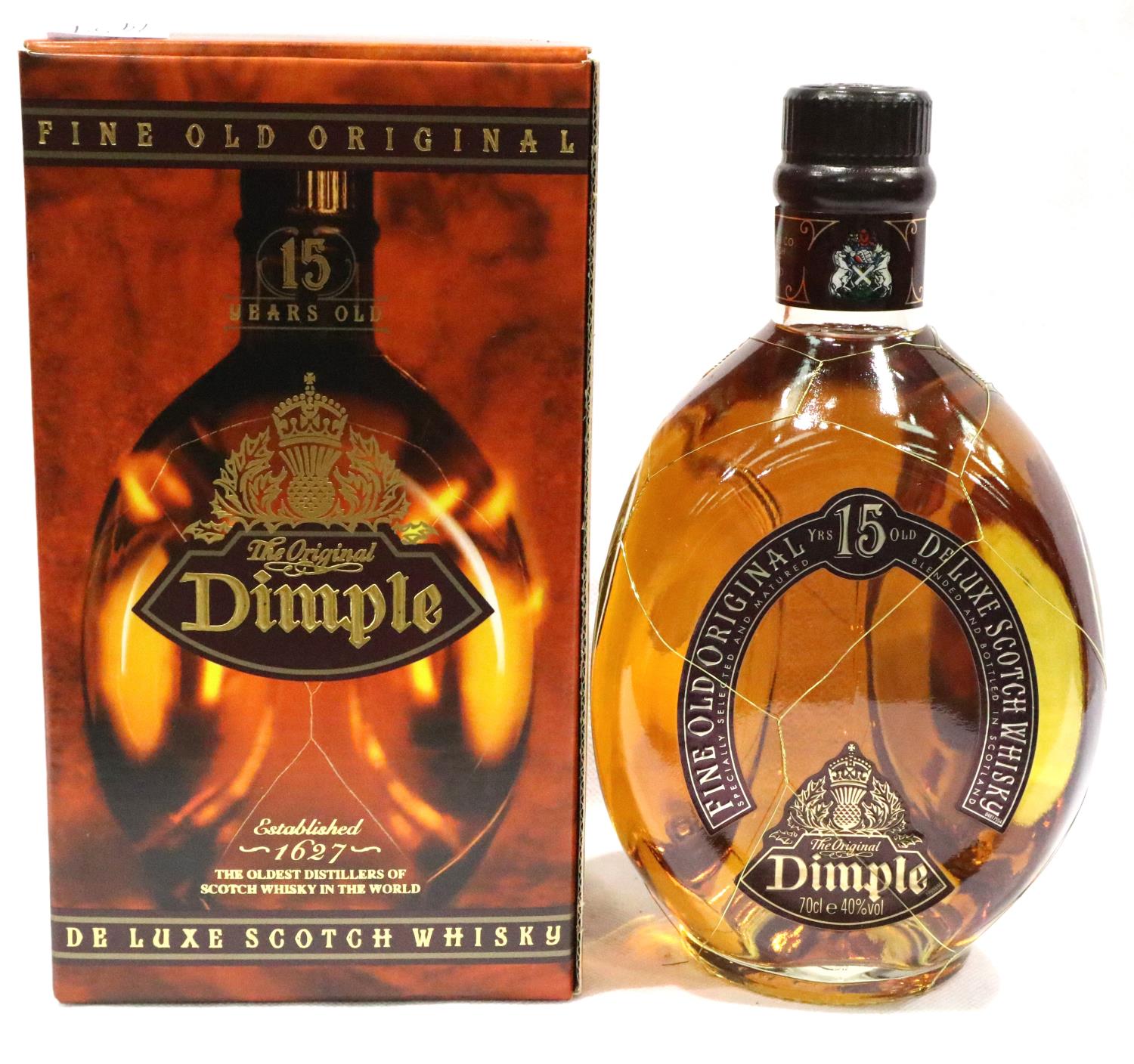 Boxed 70cl 40% 15 year old bottle of The Original Dimple scotch whisky, seal intact. P&P Group 2 (£