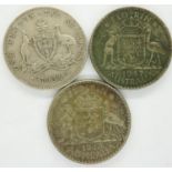 Three silver florins of Colonial Australia. P&P Group 1 (£14+VAT for the first lot and £1+VAT for