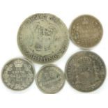 Five world silver coins, various grades from 1863 onwards. P&P Group 1 (£14+VAT for the first lot