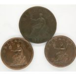 Three Georgian copper coins. P&P Group 1 (£14+VAT for the first lot and £1+VAT for subsequent lots)