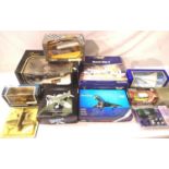 Eleven boxed/ carded vehicles, including 1/18 scale Mercedes 300 su, OB bus, aircraft etc. In mostly