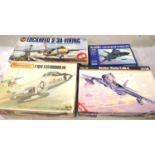 Four plastic kits comprising of three 1/72 scale Lockheed Viking, hunter MK6, Voodoo. Plus 1/44