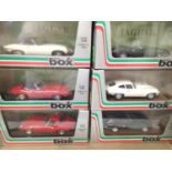 Six box 1/43 scale models of E type Jaguars, all different in excellent condition, boxed. P&P