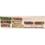 Ten N gauge American wagons, comprising of six Atlas/micro trains type and four Roundhouse kits. All