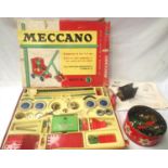 Meccano outfit no 5, red/green/blue contents unchecked, box is in poor to fair condition. Also 20