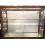 Dinky toys counter top display cabinet, oak case, glass front, top and sides, and four glass shelves