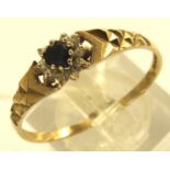 9ct gold heart shaped diamond and sapphire ring, size Z, 1.9g. P&P Group 1 (£14+VAT for the first