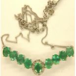 Zambian emerald and white topaz sterling silver necklace, with certificate. P&P Group 1 (£14+VAT for
