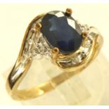 9ct gold blue sapphire and diamond ring with certificate, size N, 2.8g. P&P Group 1 (£14+VAT for the