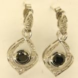 9ct white gold black and white diamond set earrings, with certificates, combined 6.3g. P&P Group