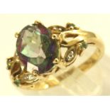 9ct gold mystic topaz alexandrite and diamond ring, with certificate, size N, 3.7g. P&P Group 1 (£