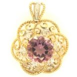 9ct gold amethyst and diamond set pendant, with certificate, 3.3g. P&P Group 1 (£14+VAT for the