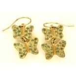 9ct gold alexandrite set butterfly earrings, 4.3g. P&P Group 1 (£14+VAT for the first lot and £1+VAT