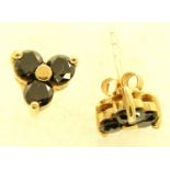 9ct gold black diamond set earrings, with certificate, combined 2.3g. P&P Group 1 (£14+VAT for the