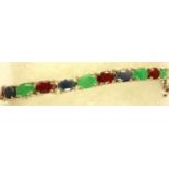 925 silver ruby sapphire and emerald bracelet, L: 19 cm, with certificate. P&P Group 1 (£14+VAT