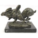 Pair of bronze racing hares, signed Niel, each L: 15 cm. P&P Group 2 (£18+VAT for the first lot