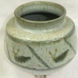 20th century bulbous glazed ceramic studio pottery vase, initialed WH, H: 16 cm. P&P Group 2 (£18+