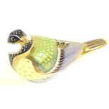 Royal Crown Derby Great Tit, with gold stopper, boxed, L: 11 cm. No cracks, chips or visible