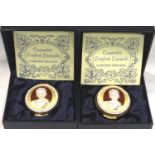 Pair of boxed Crummles enamel pots depicting the Queen Mother. P&P Group 1 (£14+VAT for the first