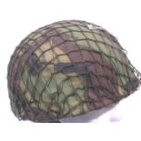 British military tank helmet, with liner, net and camo cover. P&P Group 3 (£25+VAT for the first lot