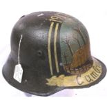 WWI German original helmet found near Cambrai with Post War painted memorial. P&P Group 2 (£18+VAT