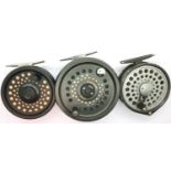 Three fly reels with dry fly line BFR 75 Leeda 200D and an Intrepid Gear fly. P&P Group 2 (£18+VAT