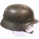 Reproduction Luftwaffe helmet with single decal and leather liner. P&P Group 2 (£18+VAT for the