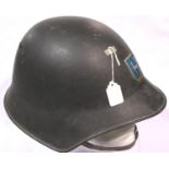 Swiss M1918 steel helmet with leather liner and division plate affixed. P&P Group 3 (£25+VAT for the