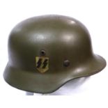 Third Reich Waffen SS M35 double decal helmet with liner. P&P Group 2 (£18+VAT for the first lot and