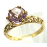 9ct gold amethyst solitaire ring, size N, 2.2g. P&P Group 1 (£14+VAT for the first lot and £1+VAT