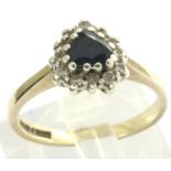 9ct gold diamond and sapphire heart shaped ring, size M, 2.3g. P&P Group 1 (£14+VAT for the first