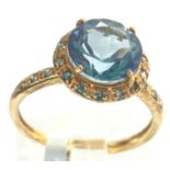 9ct gold Mystic Neptunes Garden topaz and blue diamond ring, size N, 2.6g. P&P Group 1 (£14+VAT