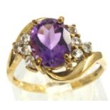 9ct gold amethyst and white topaz ring, size N, 3.0g. P&P Group 1 (£14+VAT for the first lot and £