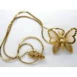 9ct gold butterfly pendant on a 9ct gold chain, chain L: 40 cm, combined 3.5g. P&P Group 1 (£14+