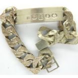 Hallmarked silver bark effect ID bracelet, not engraved, L: 21 cm, 48g. P&P Group 1 (£14+VAT for the