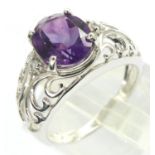 9ct white gold amethyst and white topaz ring, size N, 3.6g. P&P Group 1 (£14+VAT for the first lot
