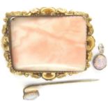 Antique gold stone set brooch, opal stick pin and an opal pendant, brooch 50 x 40 mm. P&P Group