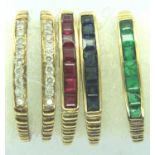18ct gold diamond set double outer band with interchangeable ruby, sapphire and emerald bands,