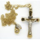 925 silver and bonded gold neck chain and a crucifix pendant, H: 26 mm, chain L: 42 cm, combined 2.