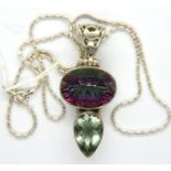 Large 925 silver mystic topaz pendant, H: 40 mm, on a silver chain, chain L: 42 cm, combined 20g.