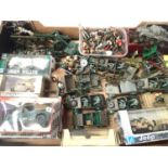 Selection of playworn military vehicles, mostly Britains, Kubelwagon, motorcycles and sidecars,