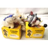 Two Pelham puppets including a cat and poodle, in good condition, need untangling strings, box is