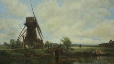 Frederick Waters Watts (1800-1862): oil on canvas, Thorn Mill Thetford, 54 x 89 cm. Losses to frame.