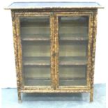 Bamboo and black glass fronted cabinet with internal shelves, 92 x 37 x 106 cm H. Not available