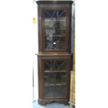 A 19th century two door astragal glazed corner display cabinet, W: 77 cm, H: 207 cm. Not available