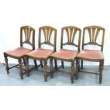 A set of four Art Deco oak dining chairs with drop in seats. Not available for in-house P&P, contact