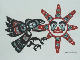 Israel Shotridge (Native American contemporary), colour lithograph, Raven Stealing the Sun, 15 x